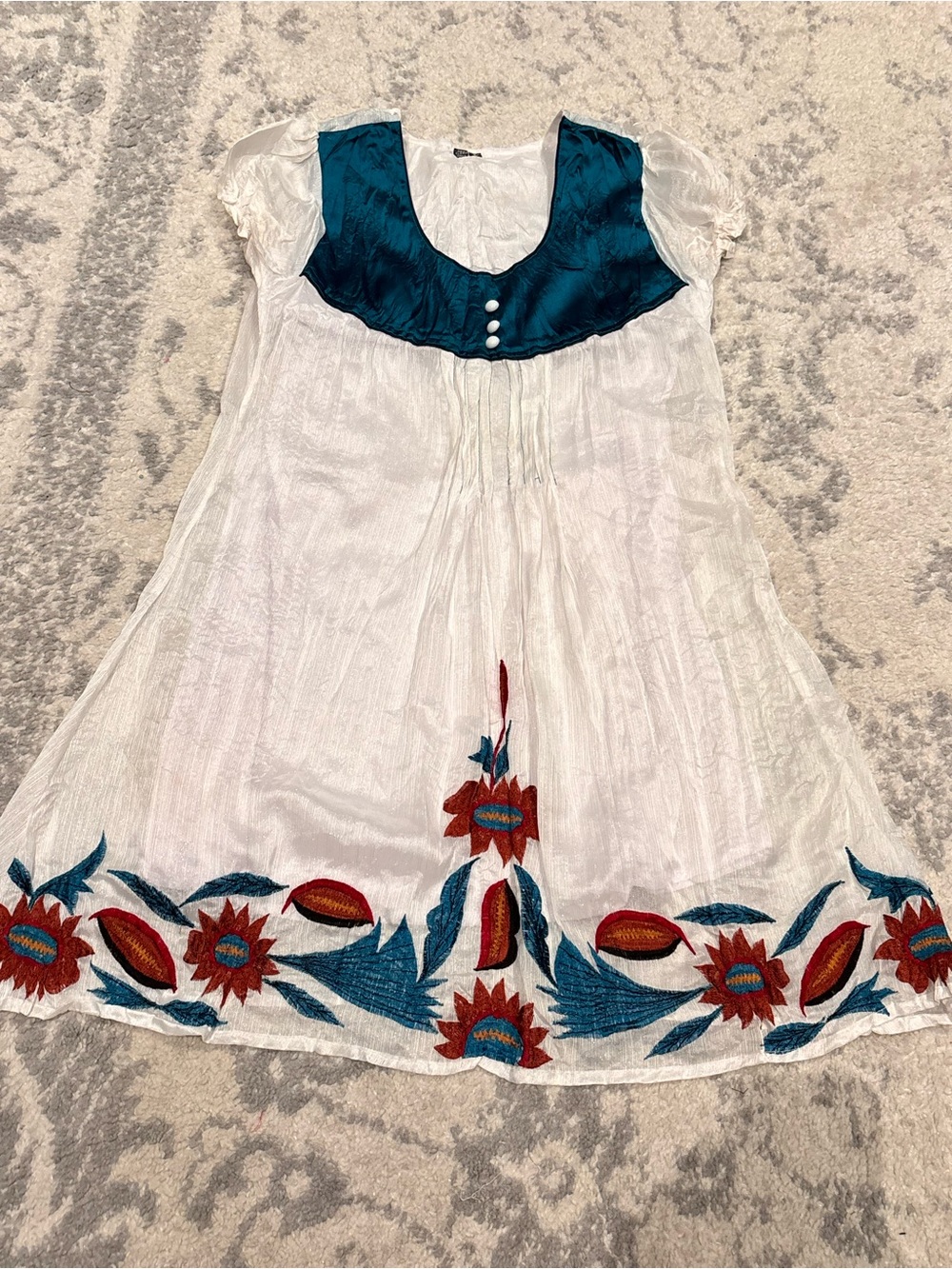 White Girls' Embroidered Kurta Dress - set of 2
